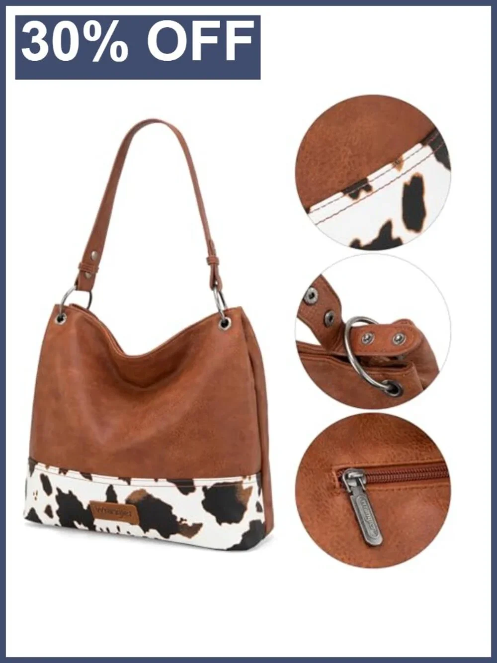 Vegan Leather Hobo Bag with Removable Strap and Cosmetic Bag